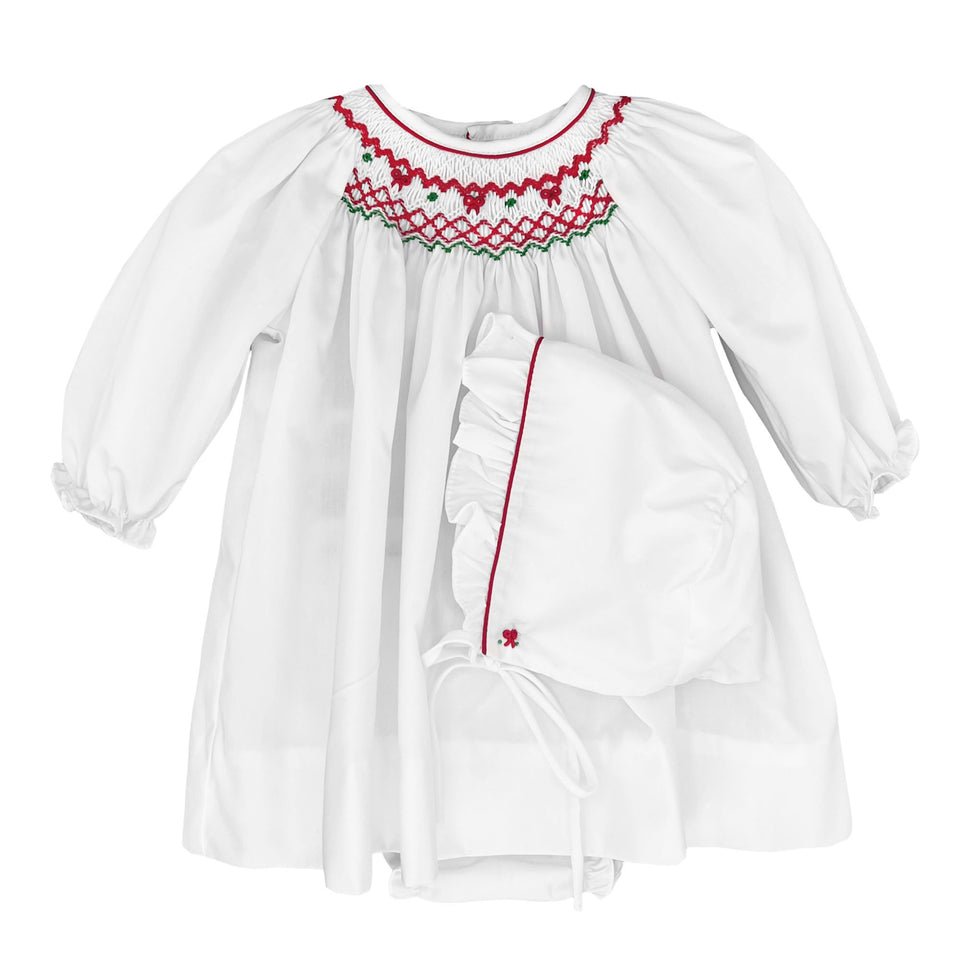 White w/ Red Smocking Christmas Dress