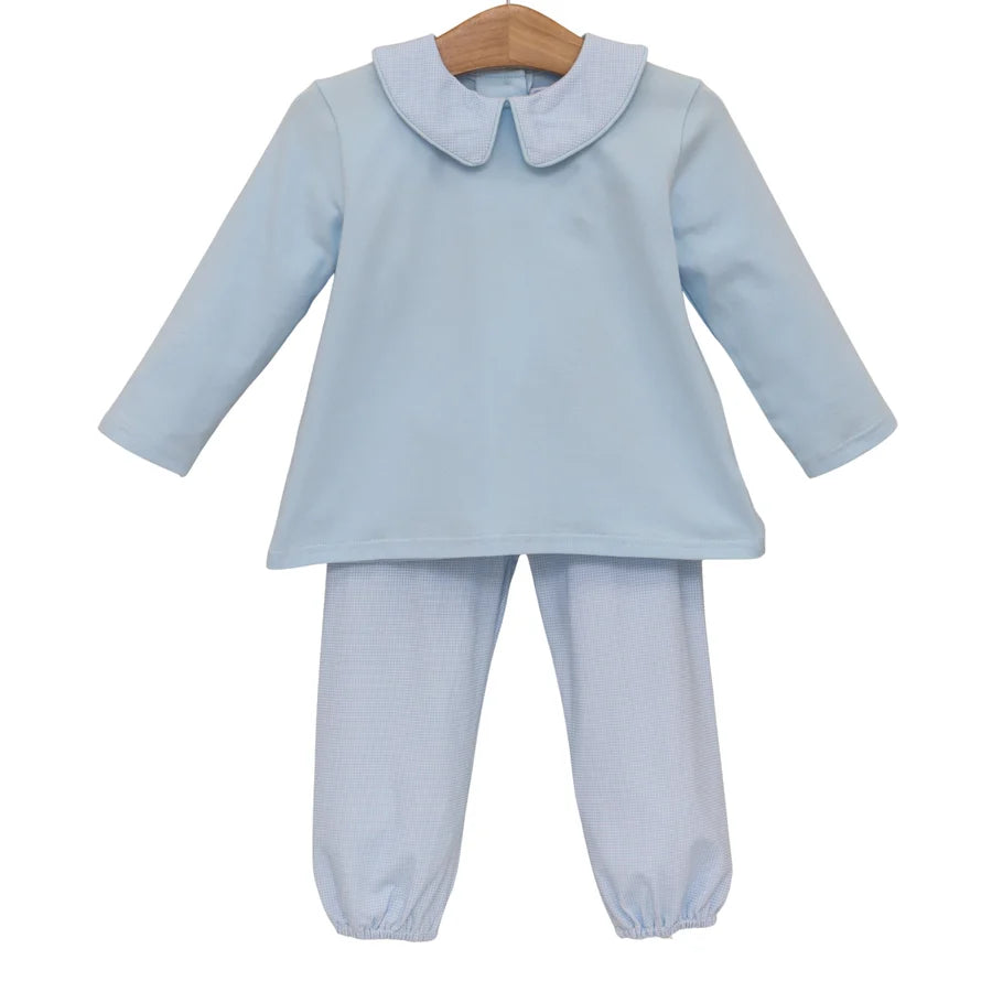 Archie Bloomer Pant Set- Light Blue Microgingham