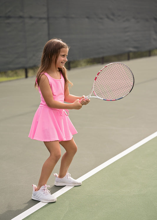 Athleisure Tennis Dress w/Tie - Pink