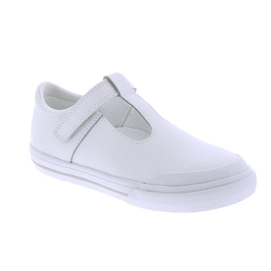 Drew White Leather T-Strap - Gray