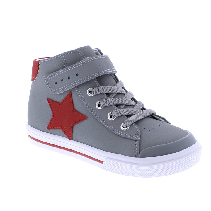 Riley Gray/Red Leather High Top