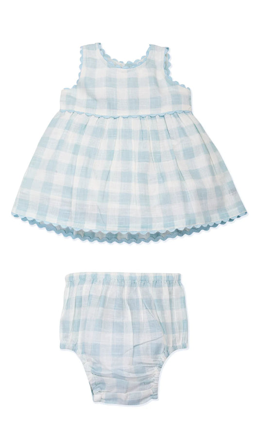 Charming Light Blue Fit & Flare Dress with Lace Finish