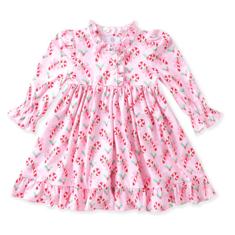 Butterknit Play Dress- Pink Candy Cane Twirl