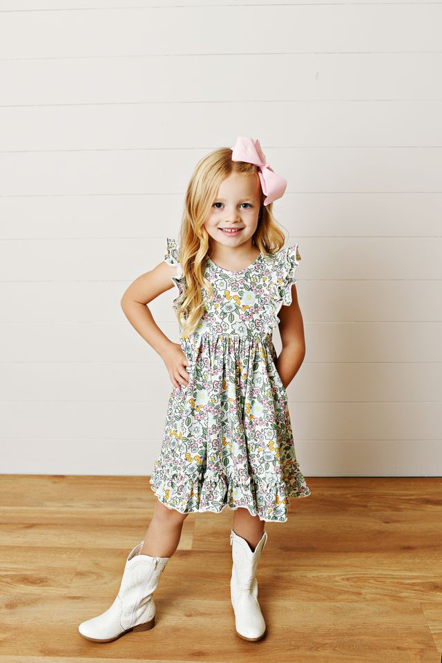 Blue Floral Flutter Twirl Dress