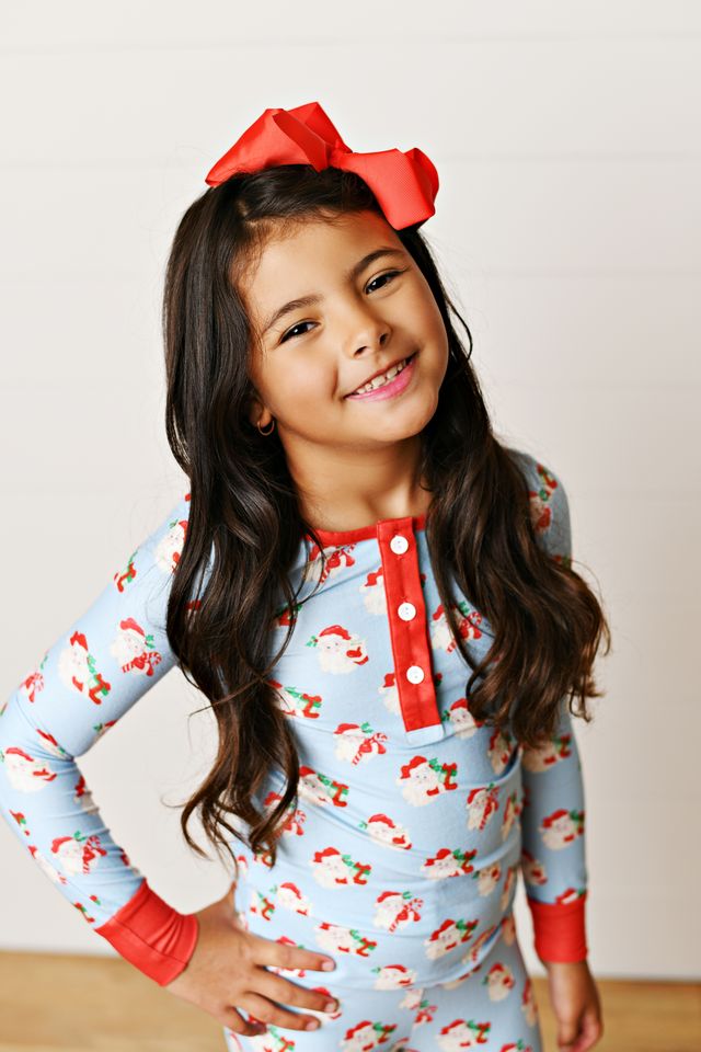 Blue Butterknit 2PC PJ- Blue Santa