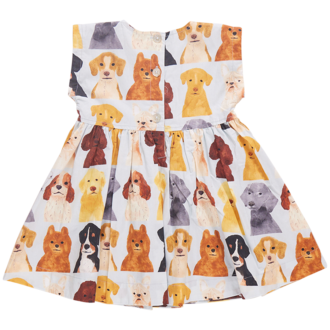 Girls Adaline Dress - Lt Blue Watercolor Dogs