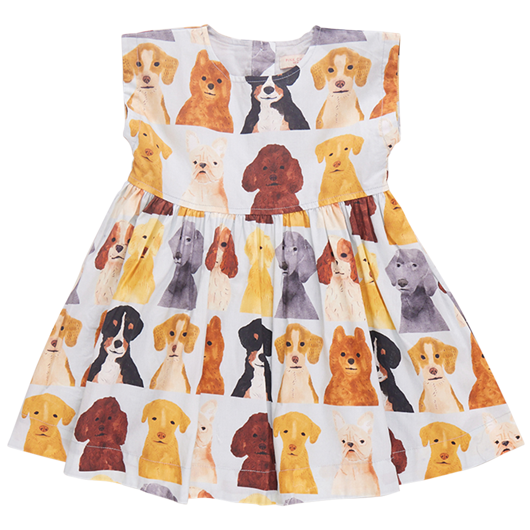 Girls Adaline Dress - Lt Blue Watercolor Dogs