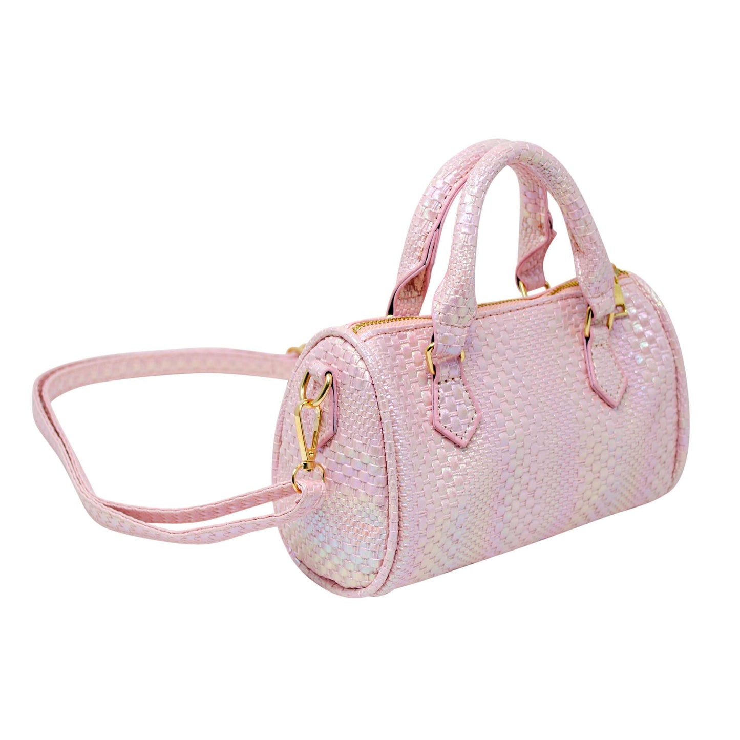 Rainbow Woven Duffle Handbag: Pink