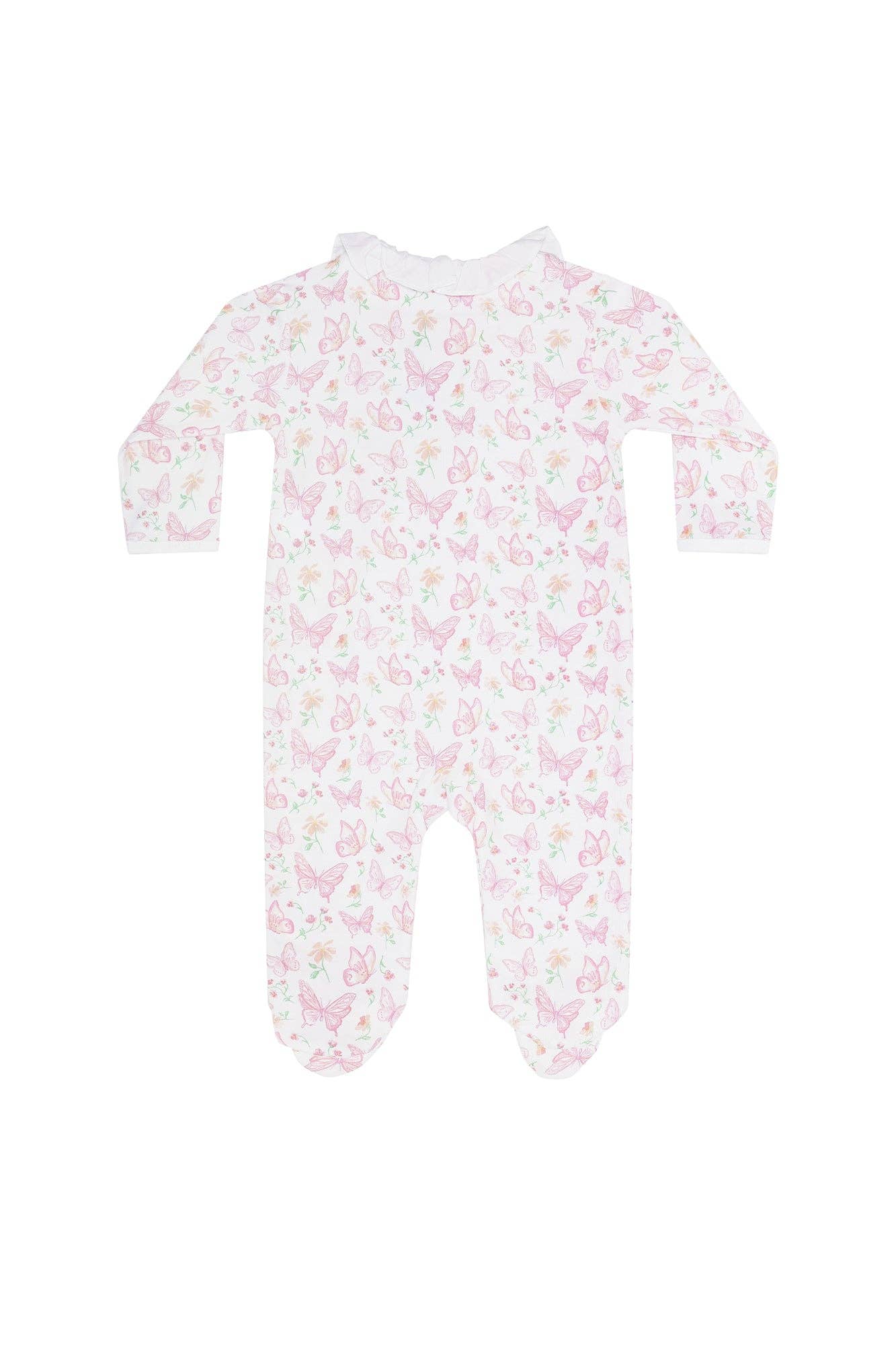 Butterflies Print Crossover Footie: Pink / 0 - 3M