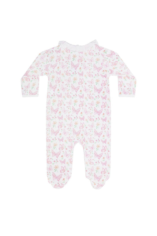 Butterflies Print Crossover Footie: Pink / 0 - 3M