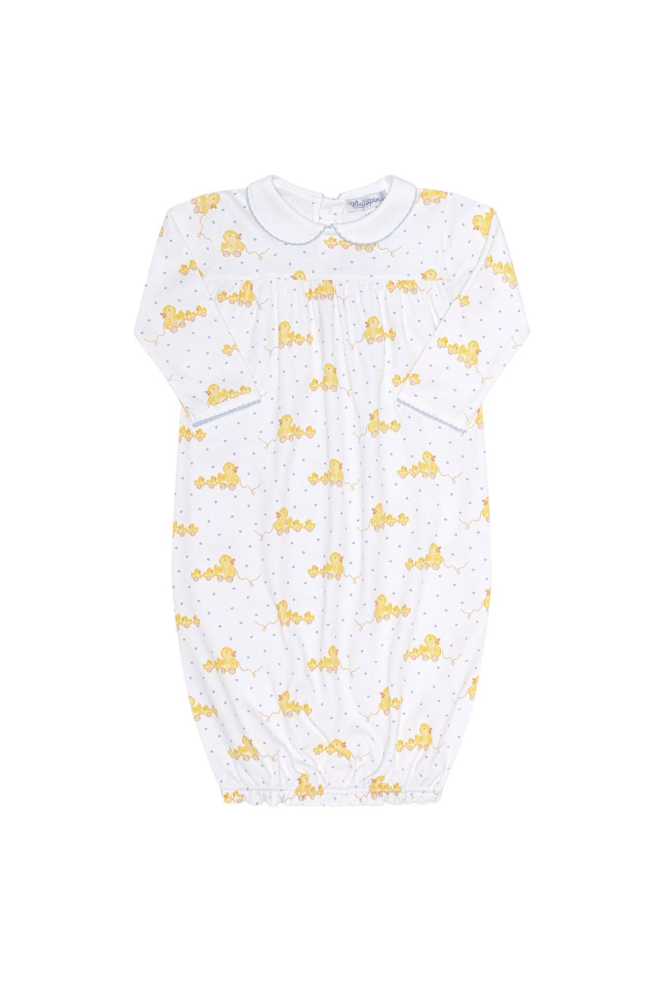 Blue Ducks Print Gown: Blue / 0 - 3M