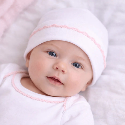 Baby Joy Hat with Pink Crochet Trim
