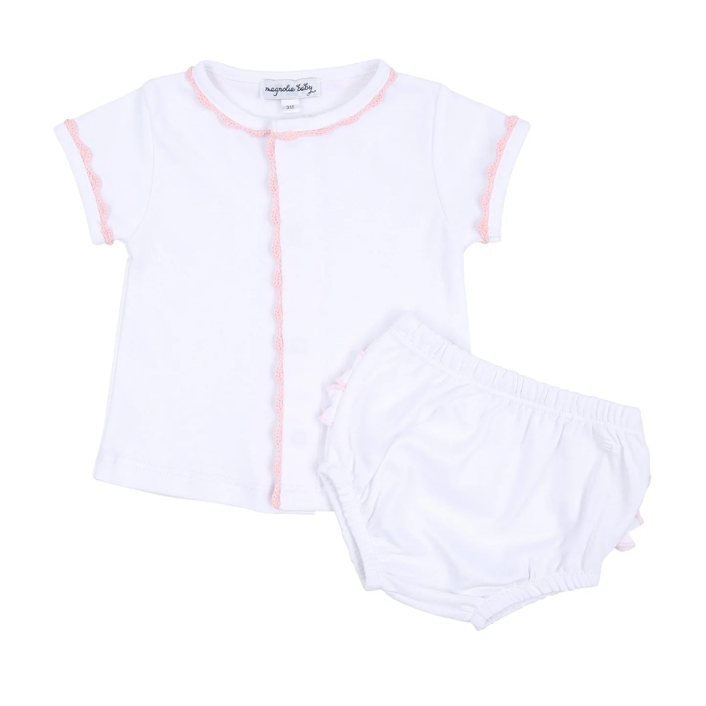 Baby Joy Ruffle Diaper Cover Set with Pink Crochet Trim