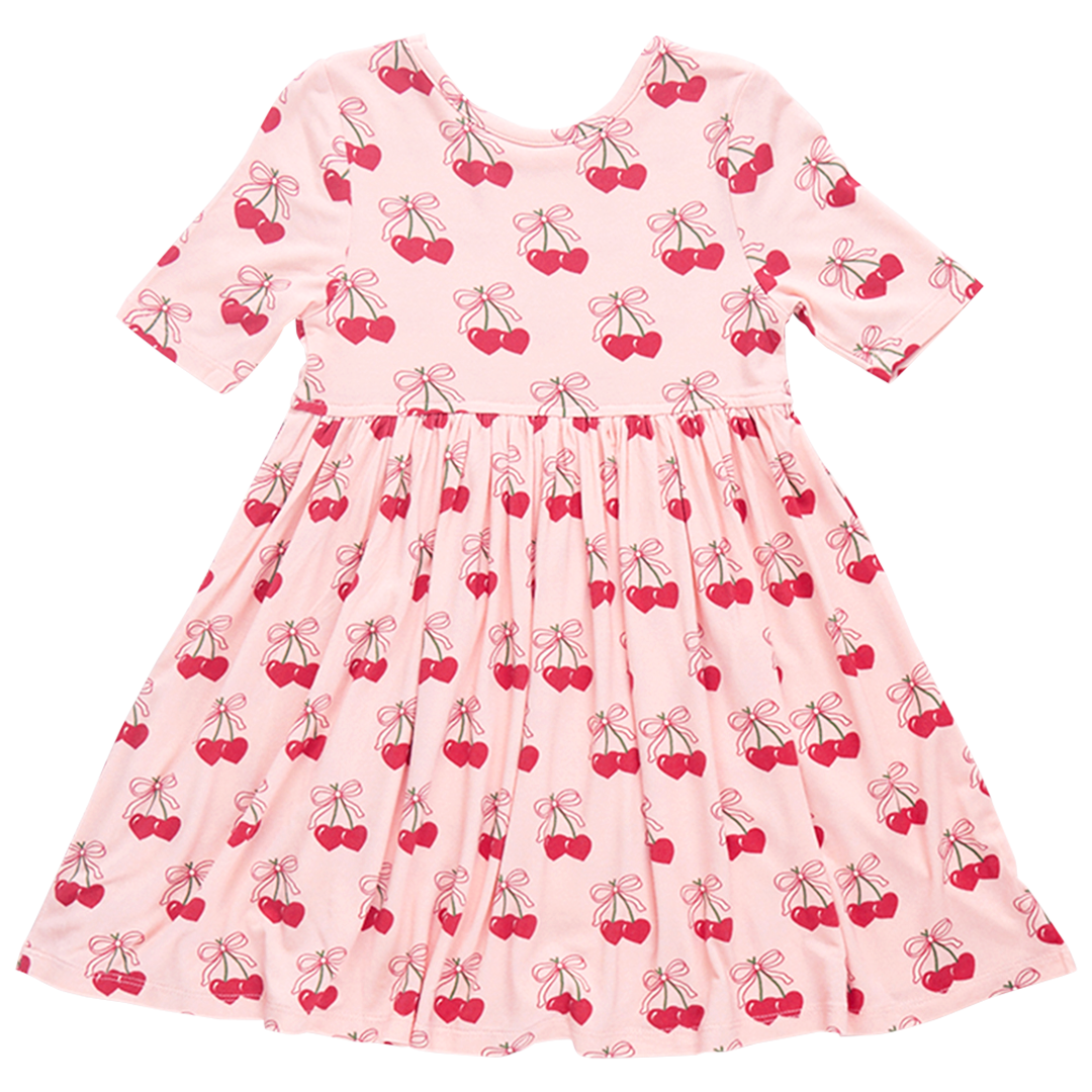 Girls Bamboo Steph Dress - Cherry Hearts