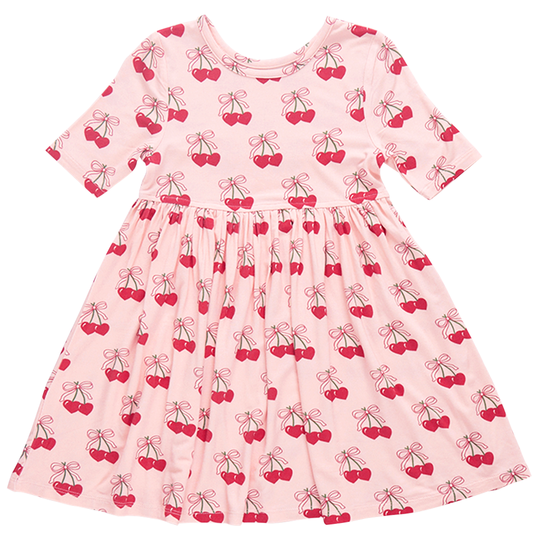 Girls Bamboo Steph Dress - Cherry Hearts