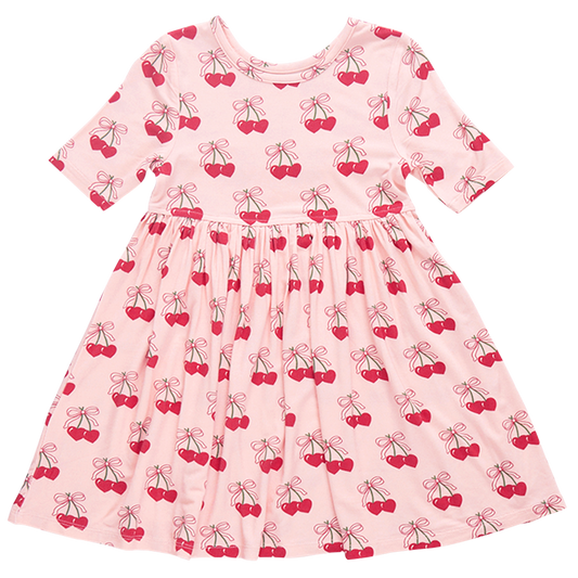 Girls Bamboo Steph Dress - Cherry Hearts