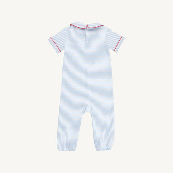 Benny Button Romper Blue Stripe