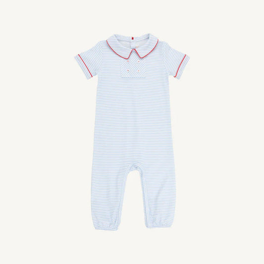 Benny Button Romper Blue Stripe
