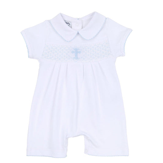 Blessed Emb Collared S/S Playsuit - Lt Blue