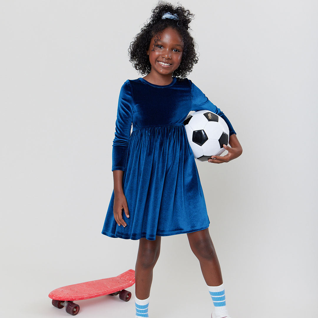 Girls Velour Steph Dress - Blue