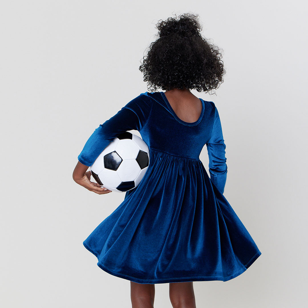 Girls Velour Steph Dress - Blue