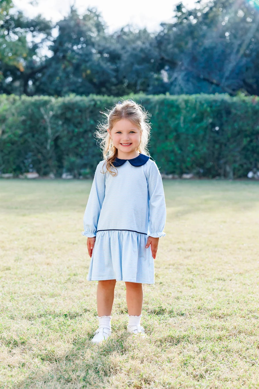 Katherine Dress- Light Blue Stripe/Navy