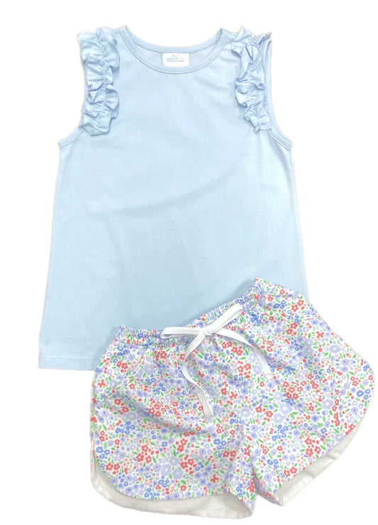Ruffle Sleeveless Top- light blue