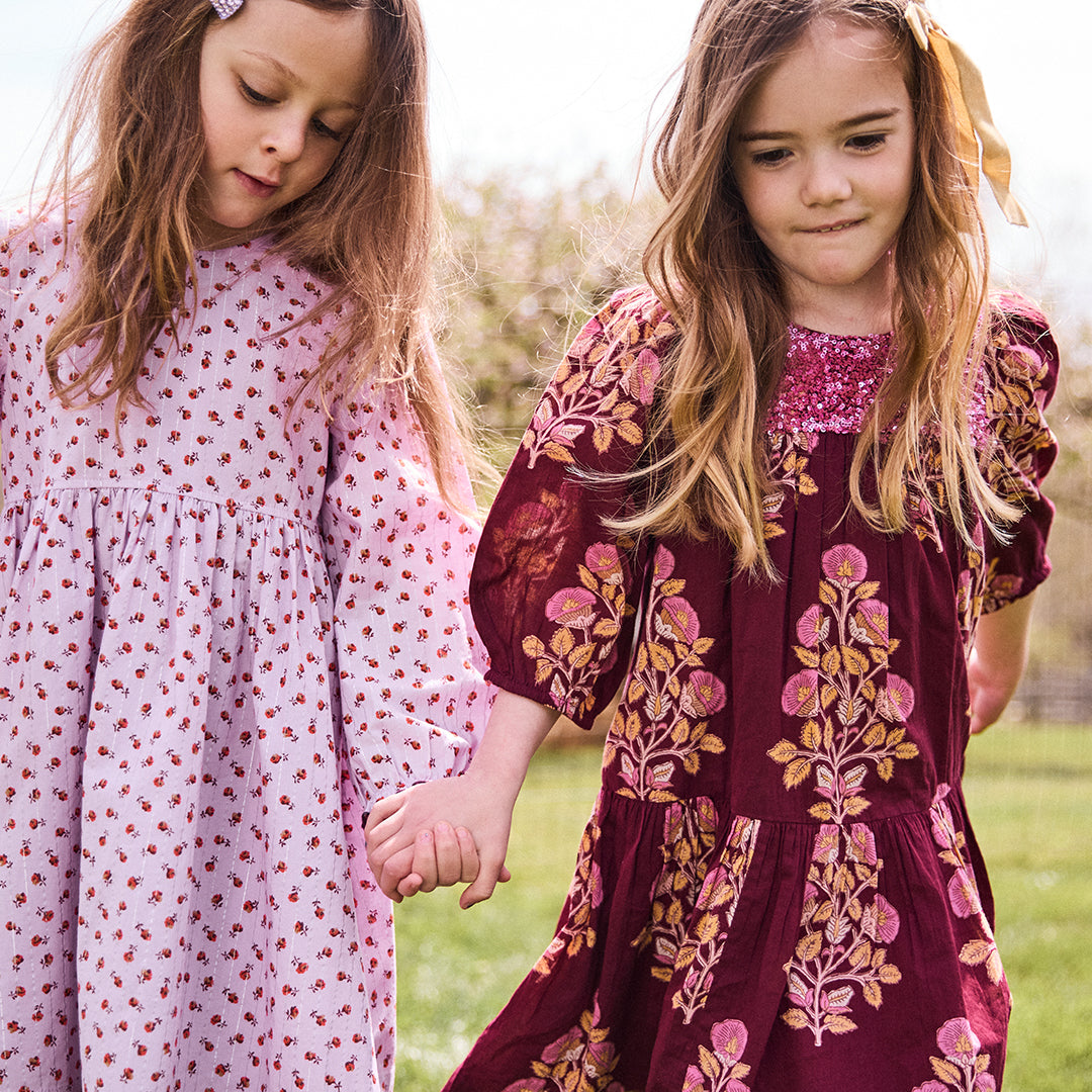 Girls Fiona Dress - Burgundy Bouquet Floral