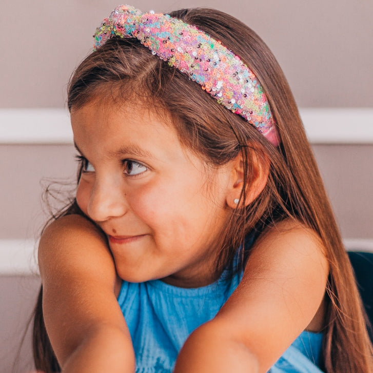 Knot Headband - Rainbow Sequin