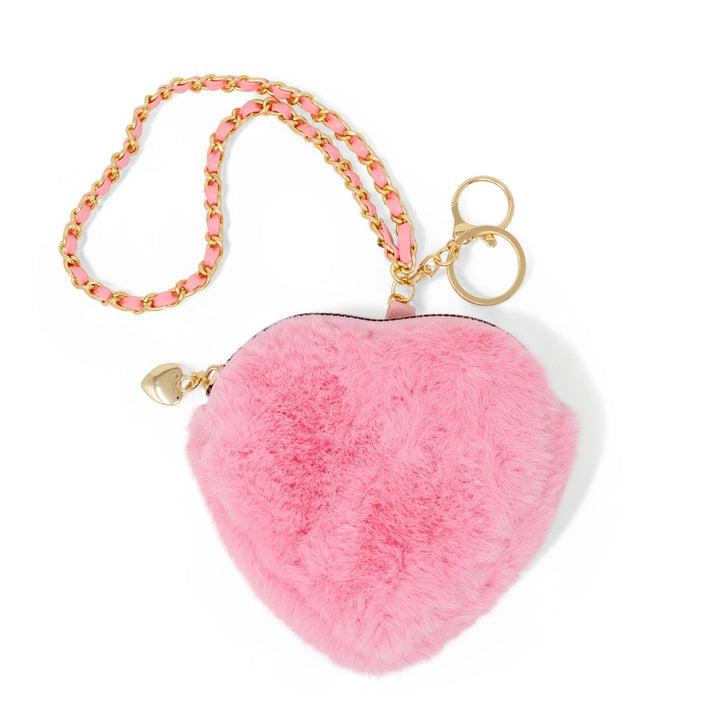 Valentine's Day Girl's Fuzzy Heart Wristlet Coin Purse