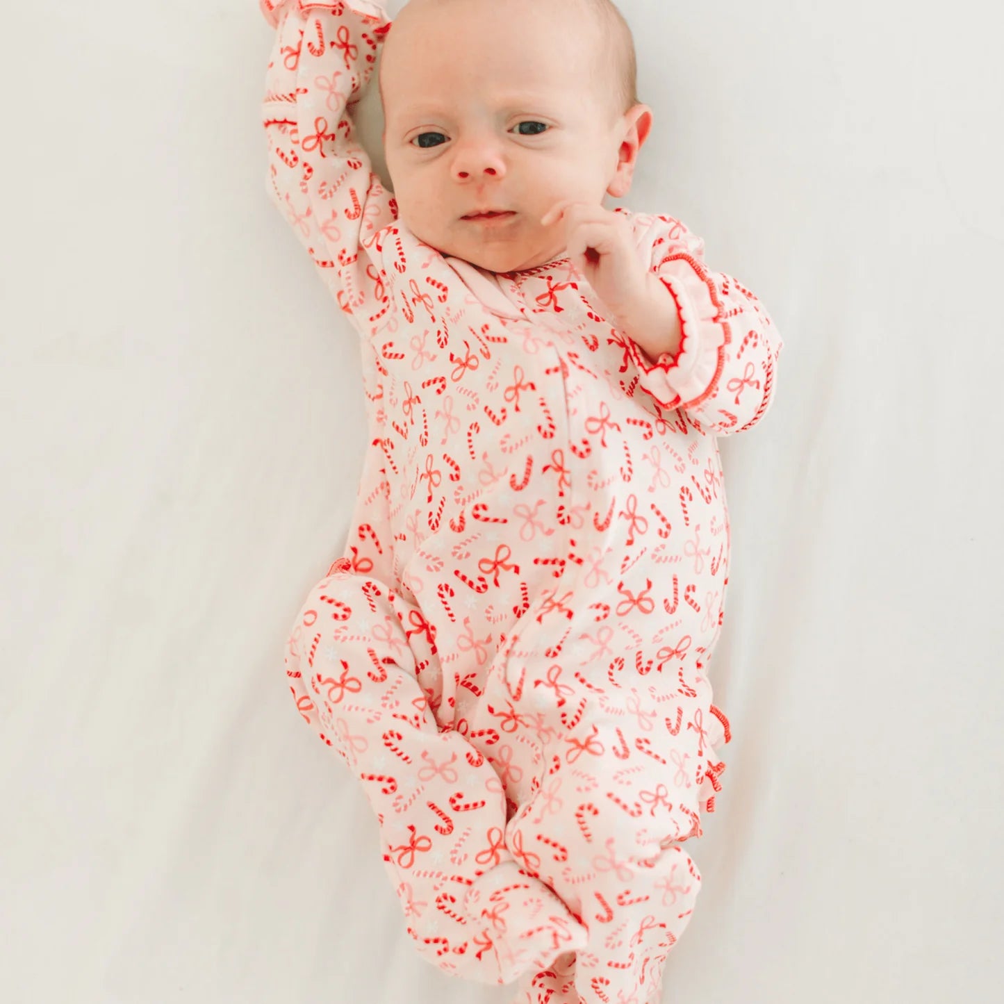 Candy Cane Lane Ruffle Zip Footie