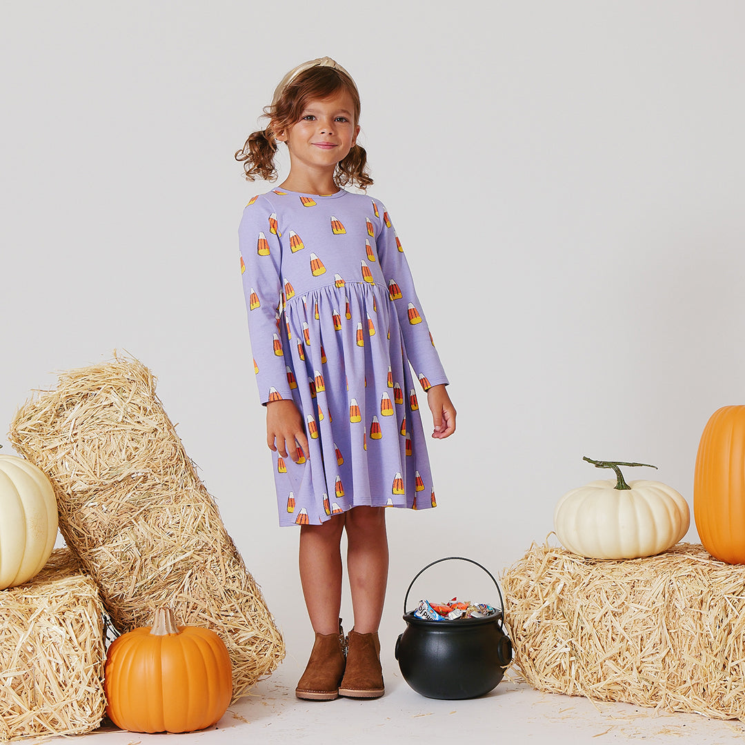 Girls Organic L/S Steph Dress - Candy Corn