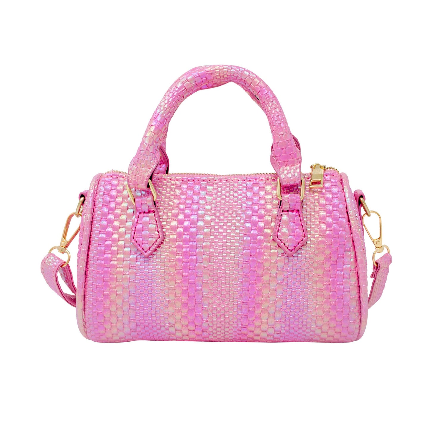 Rainbow Woven Duffle Handbag: Pink