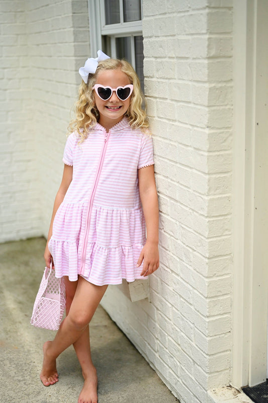 Girls Terrycloth Cover Up - Pink Stripe