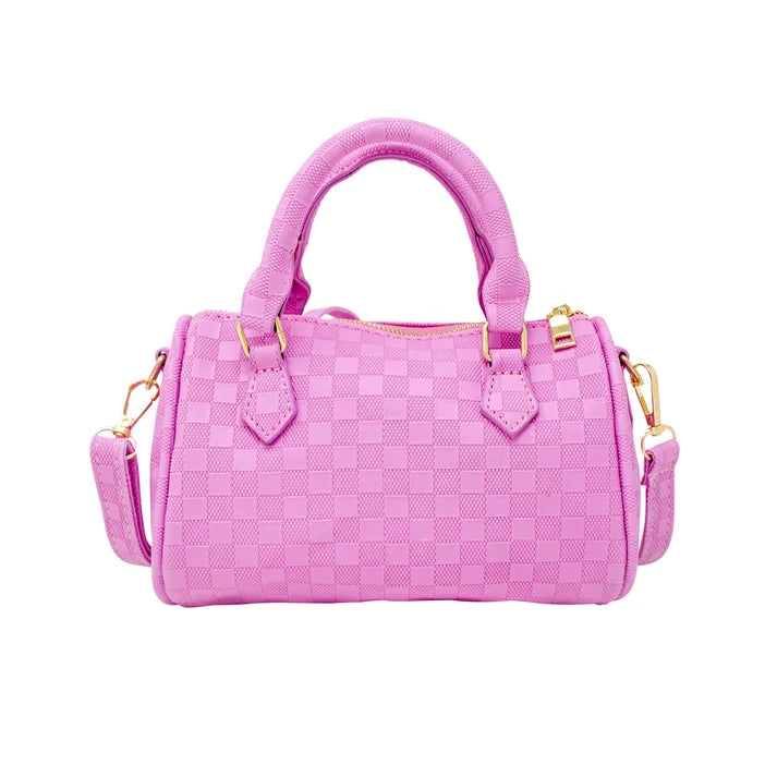 Checkered Canvas Duffle Handbag- Lavender