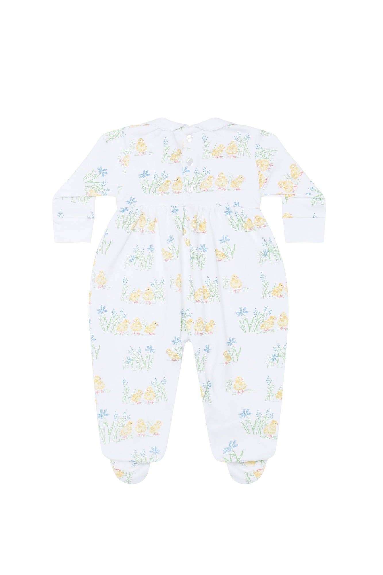 Chicks Print Smocked Footie: Multicolor / 0 - 3M