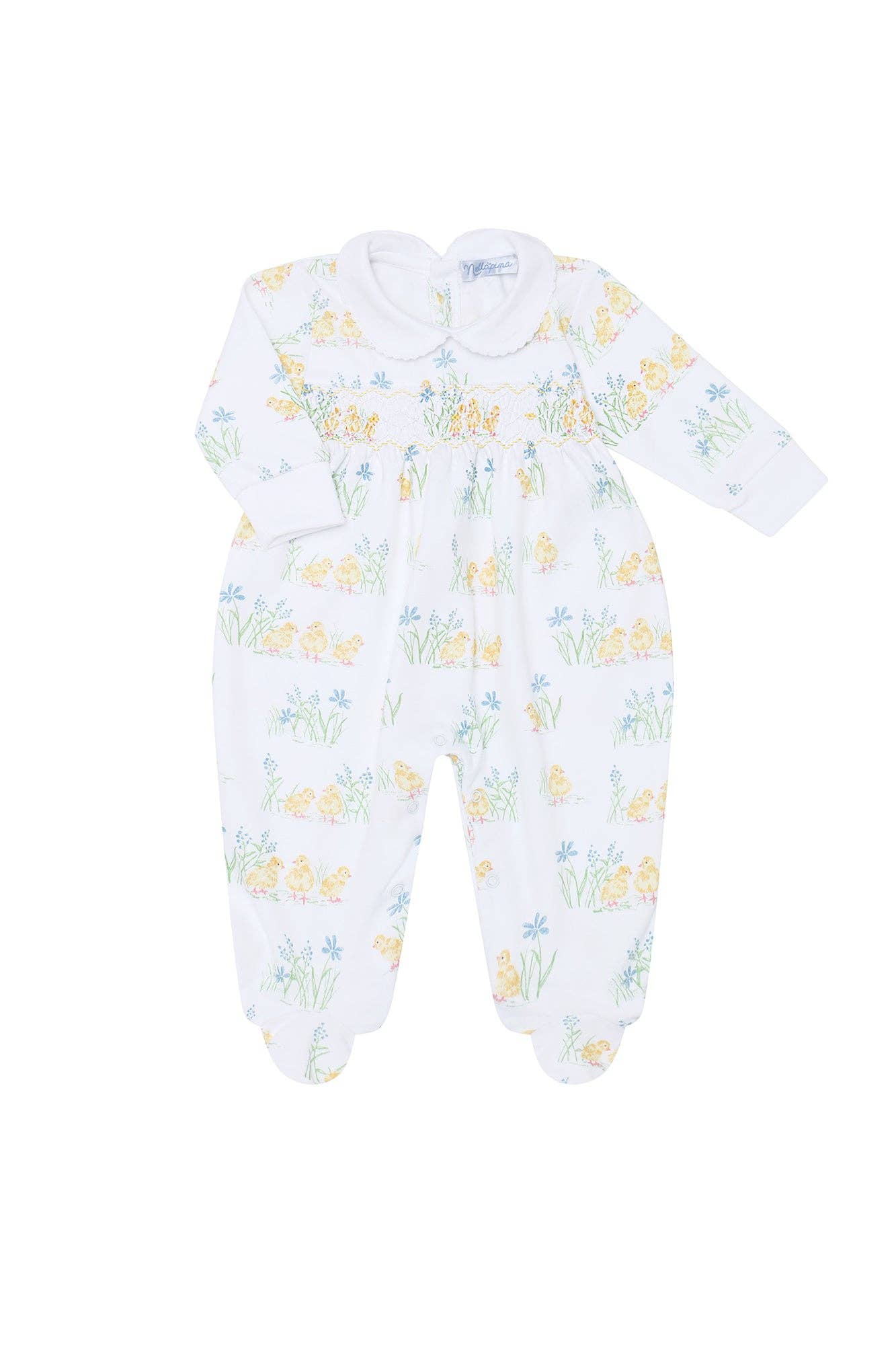 Chicks Print Smocked Footie: Multicolor / 0 - 3M