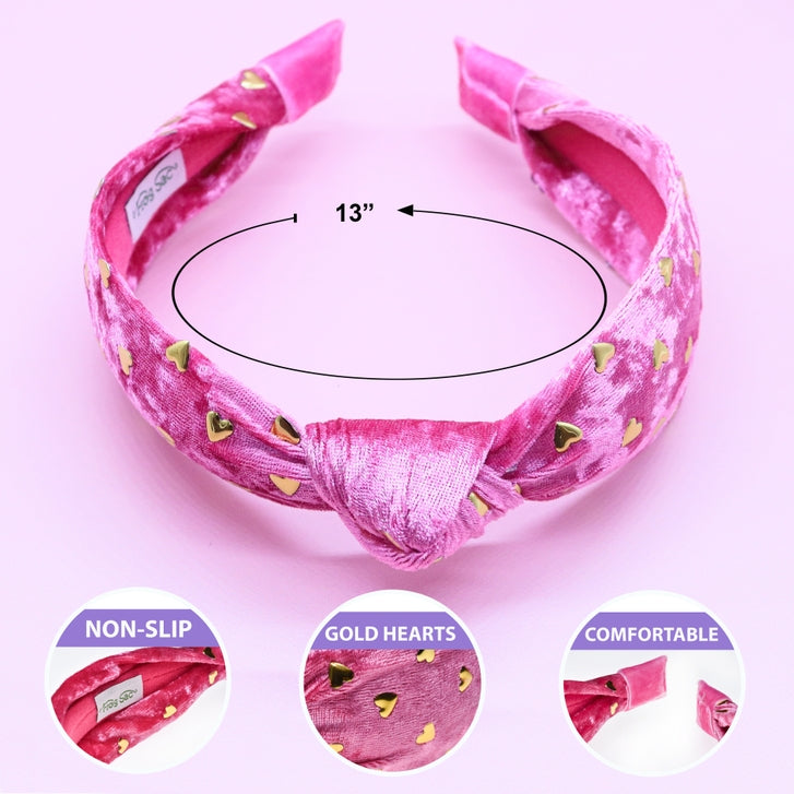 Knot Headband - Gold Heart Stud Velvet