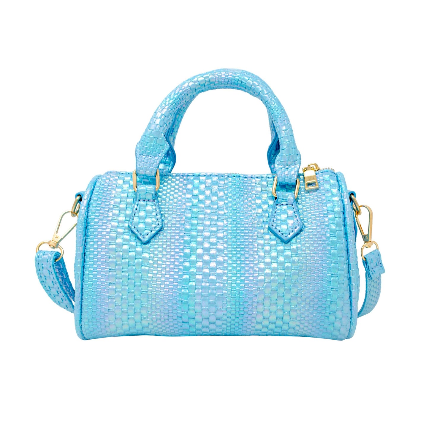Rainbow Woven Duffle Handbag: Pink