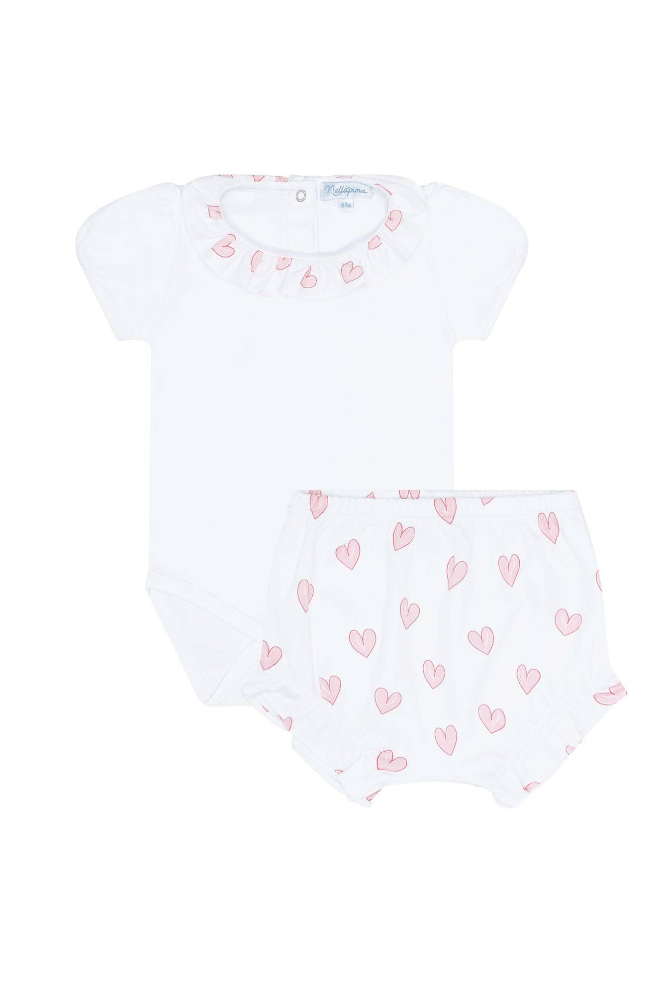 Pink Heart Print Onesie Set: Pink / 0 - 3M