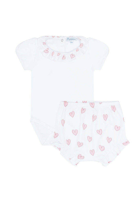 Pink Heart Print Onesie Set: Pink / 0 - 3M