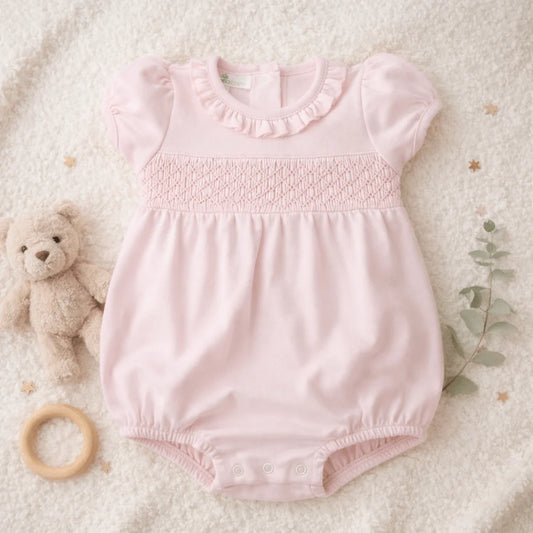 Essentials Solid Smocked Bubble - Pink