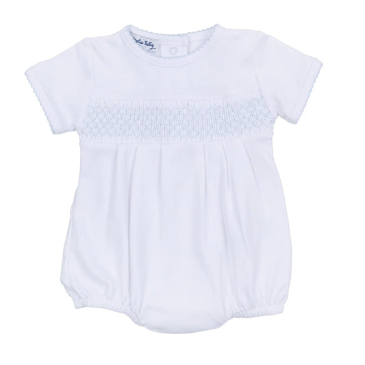 Essentials Solid Smocked Bubble - White blue