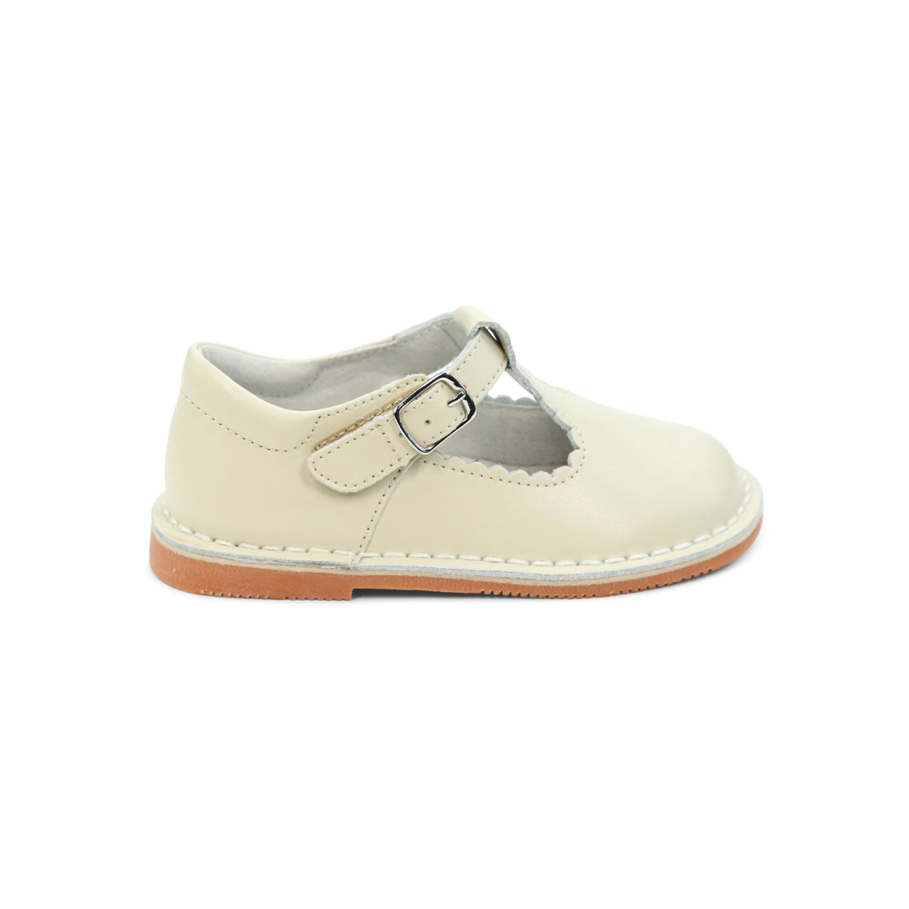 Selina Scalloped T-Strap - Oatmeal