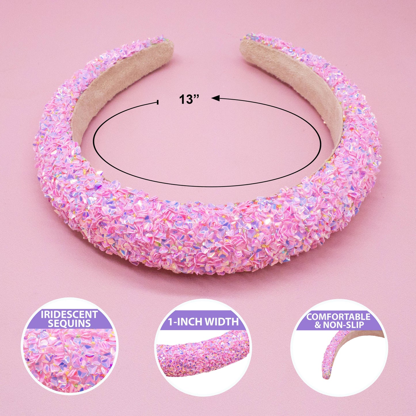 Kids Padded Headband - Chunky Sequin Hair Band: Multi-Colored