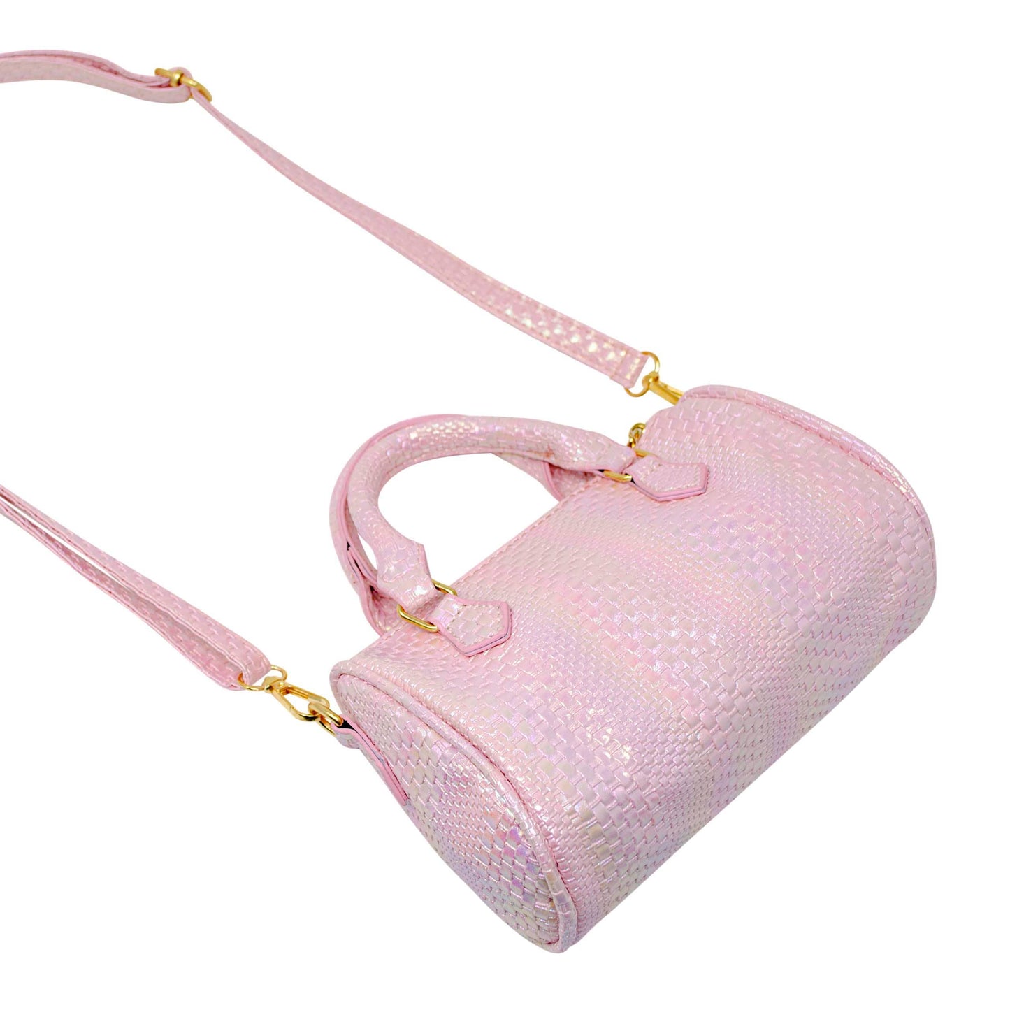 Rainbow Woven Duffle Handbag: Pink