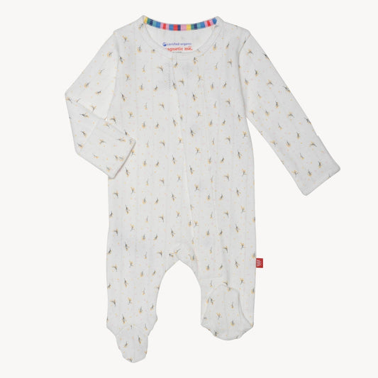 Floral Pointelle Organic Cotton Magnetic Footie