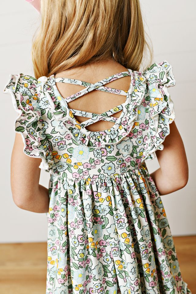 Blue Floral Flutter Twirl Dress