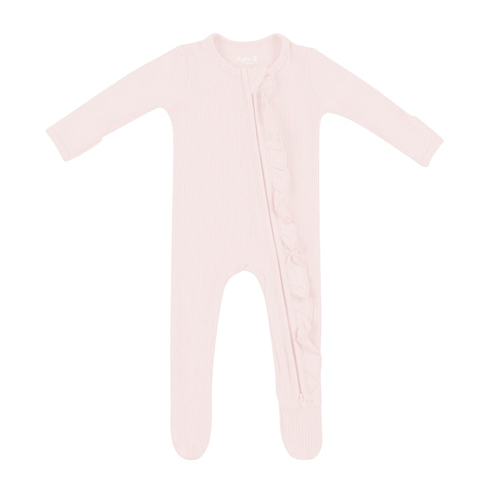 Ribbed Ruffle Zipper Footie - Blush