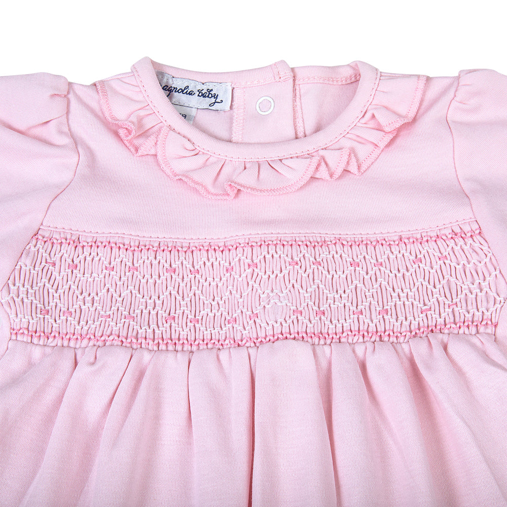 Pink Smocked Ruffle Gathered Gown